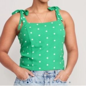 5 for $45 Old Navy Crop Top Blouse Shirt Women Size L Green Polka Dot